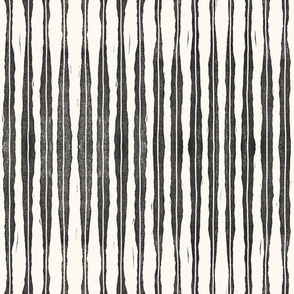 Large vertical tone and texture organic variegated stripe in soft black on off white ecru
