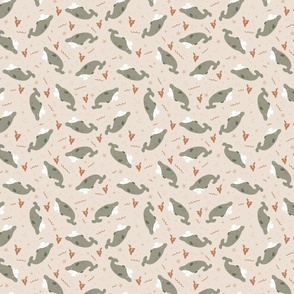 (XS) Cowboy Dolphins - Sage Green and Sand Beige Earth Tones Muted Colors Western Kids Nursery Funny Animals Ocean Life Coastal