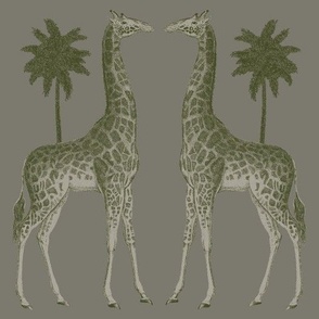 Vintage Giraffe Illustration - Olive and Khaki