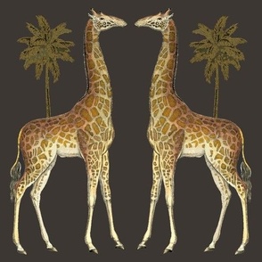 Vintage Giraffes and Palm Trees - Custom on brown background