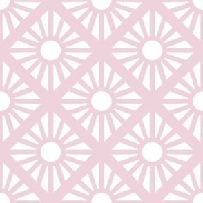 diamond sun on point radiating sun rays white on pale rose pink 6 six inch block geometric two color blender wallpaper and accessories