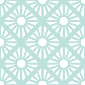 diamond sun on point radiating sun rays white on pale teal green 6 six inch block geometric two color blender wallpaper and accessories