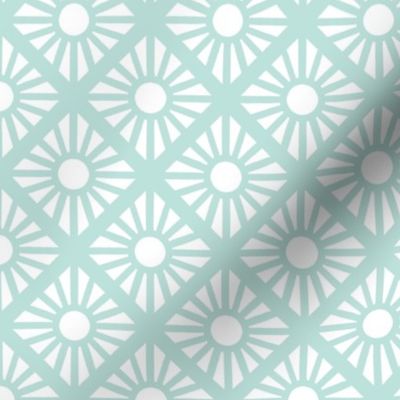 diamond sun on point radiating sun rays white on pale teal green 3 three inch block geometric two color blender wallpaper and accessories