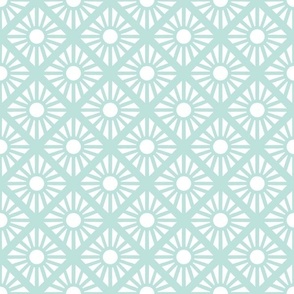 diamond sun on point radiating sun rays white on pale teal green 3 three inch block geometric two color blender wallpaper and accessories