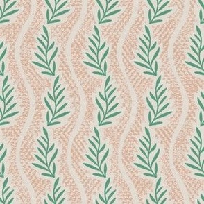 Wavy Textured Vine in green and peachy pink