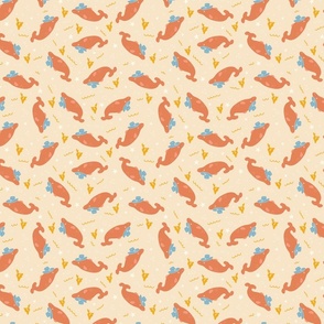 (XS) Cowboy Dolphins - Terracotta and Peach Teal Yellow Western Kids Nursery Funny Animals Ocean Life Coastal