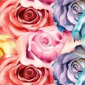 Bright Watercolor Texture of Rainbow Roses