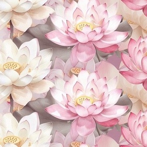 Soft Watercolor Lotus Flowers, Pink and White