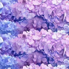 Watercolor Hydrangea in Soft Colorful Purple and Blue Hues, Gradient
