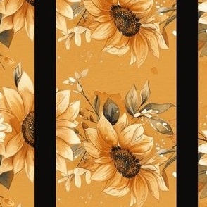 Elegant Watercolor Sunflowers with Vertical Black Stripes