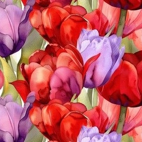 Happy, Vibrant Watercolor Tulip Texture, Red and Purple