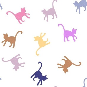 Tossed Cats Silhouettes in Bright Colors with Dark Blue