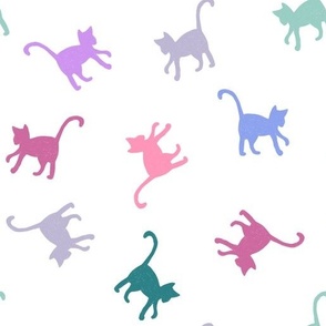 Tossed Cats Silhouettes in Bright Colors