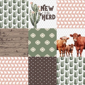 Blush Pink Rust Angus Cow Family Patchwork