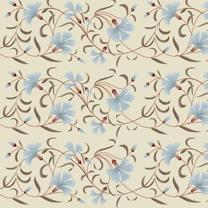 1886 Floral Stripe Blue Gray and Brown on Beige Shaded