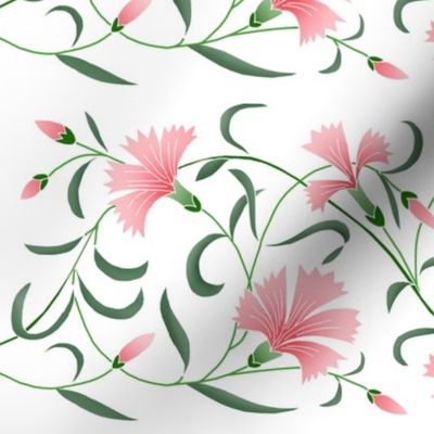 1886 Floral Stripe Pink on White Shaded