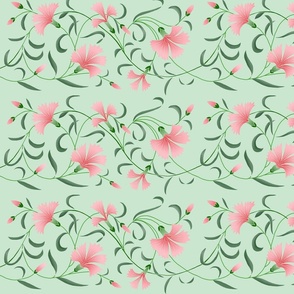 1886 Floral Stripe Pink on Green Shaded