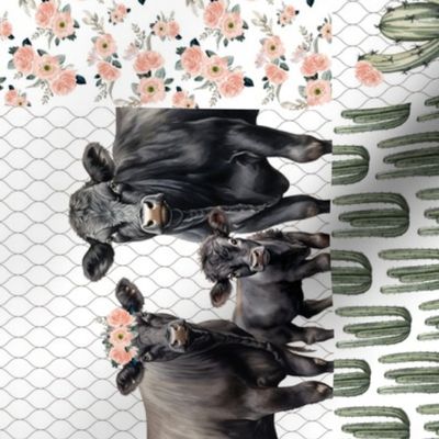 Blush Pink Black Angus Cow Family Patchwork - Rotated