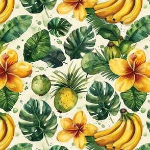 Tropical Floral Palm Leaves Banana Yellow and Green Design Pattern