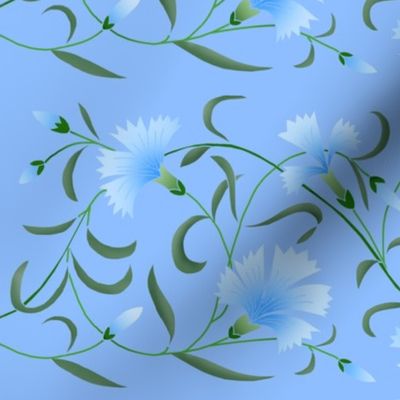 1886 Floral Stripe Light Blue on Blue Shaded