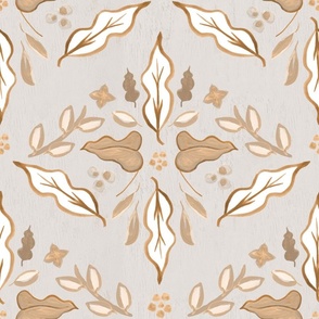 Sepia and white painted leaves, neutrals - diamond