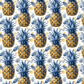 Blue and Gold Tropical Pineapple Design Pattern