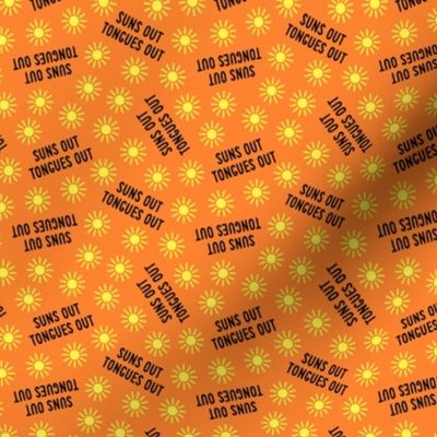 (small scale) suns out tongues out - tossed - fun summer dog fabric - orange/black - C24