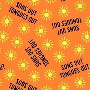 suns out tongues out - tossed - fun summer dog fabric - orange/black - C24