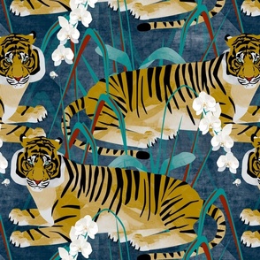 Gold Velvet Tiger on dark blue large