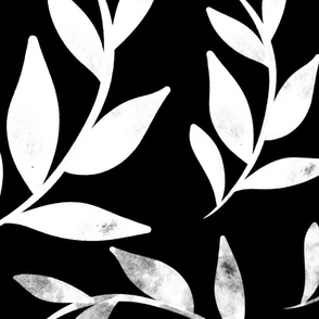 (L) Silhouette Boho Antique Botanical Leaves 