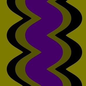 Large Purple Olive Green Black Squiggle Stripes