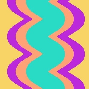 Large Squiggle Stripes Turquoise Purple Orange Yellow