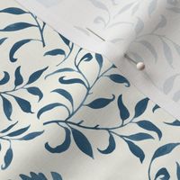 Grandmillennial Classic Boteh Indian floral and foliage pattern, large scale in a French blue monochrome palette on natural white