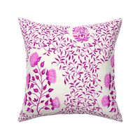 Grandmillennial Classic Boteh Indian floral and foliage pattern, large scale in a magenta monochrome palette on natural white
