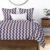 LARGE  FUN MODERN RETRO WAVY STRIPY LINES MULTI COLOURED-COBALT BLUE AND SALMON PINK