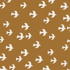 LARGE FUN MODERN TRIP TO THE BEACH BIRDS COPPER BROWN AND OFF WHITE IVORY