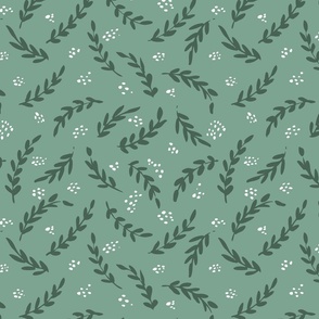Falling leaves and seeds  -   sage green , dark green and off white         // Big scale