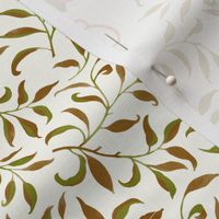 Grandmillennial Classic Boteh Indian floral and foliage pattern, large scale in pink, green and brown on natural white 