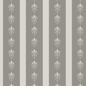 Warm grey taupe filigree stripe with cream xl - beige oyster white ornate decor