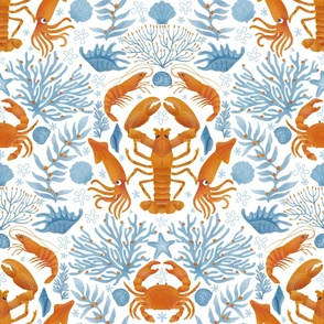 Undersea Crustaceans - Marine Mosaic White - arger Scae