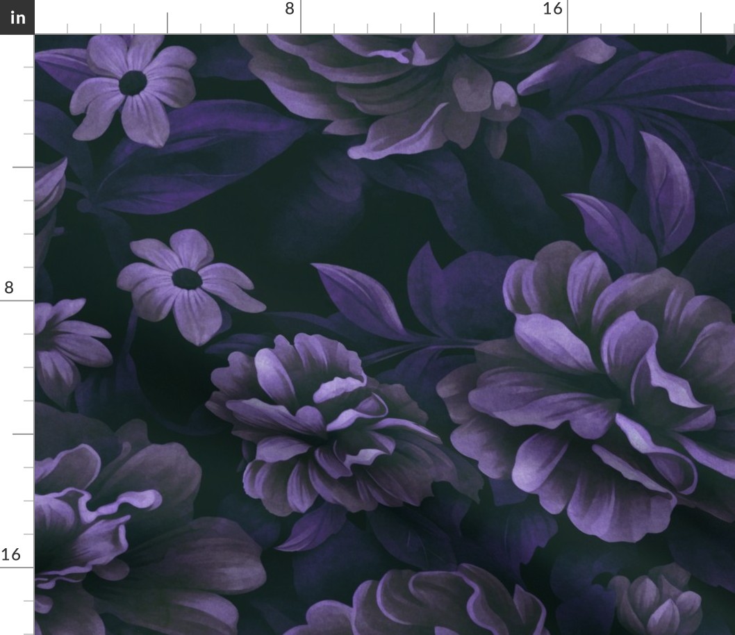 Velveteen Dark Moody Flowers Plum Blue Purple Floral Luxury Opulence