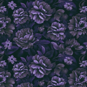 Velveteen Dark Moody Flowers Plum Blue Purple Floral Luxury Opulence Smaller Scale