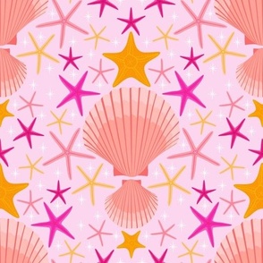 pink shell and starfish 