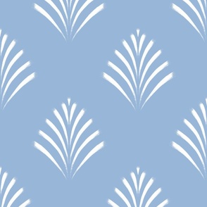 Large scale / Dusty cerulean blue and white block print palm leaves / Cool light calming pastel palm leaf fronds on dull muted powder gray blue / minimal modern fan florals tropical Indian winter motifs blender