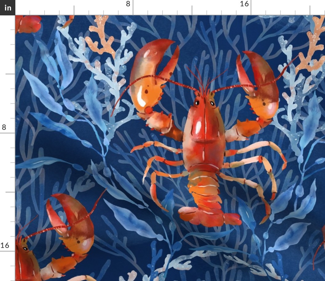 Pattern Lobster on Blue