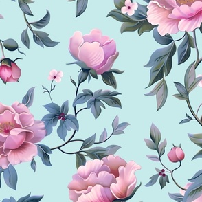Vibrant pastel floral on aqua teal background - xl pattern