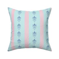 Pastel pink, aqua teal, blue stripe - xl - ornate filigree design seafoam