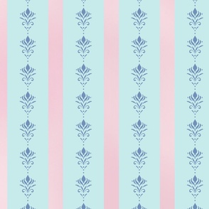 Pastel pink, aqua teal, blue stripe - xl - ornate filigree design seafoam