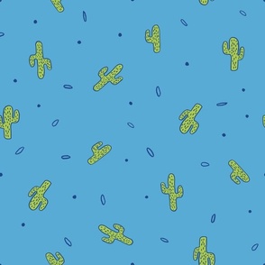 Simple scattered cactus kids print in blue and lime green