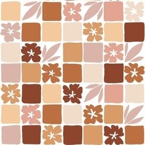 Retro flower checkers in Brown, earthy tones